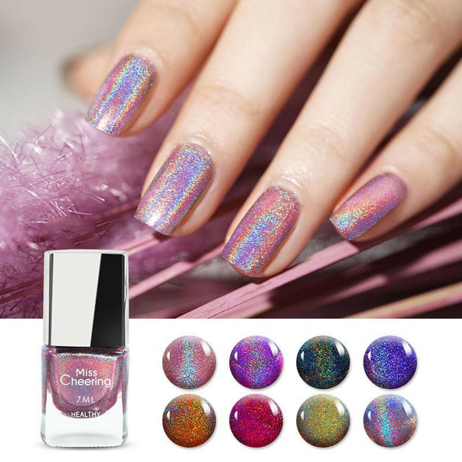 Holographic Powder Sequins Glitter Nail Art Polish Tips Decoration 7ml LS05