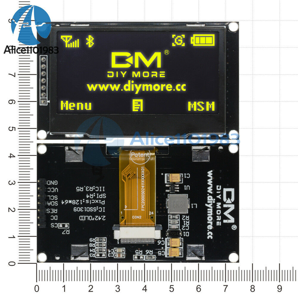 2.42" inch 12864 OLED Display Module IIC I2C SPI Serial FOR C51 STM32 Yellow