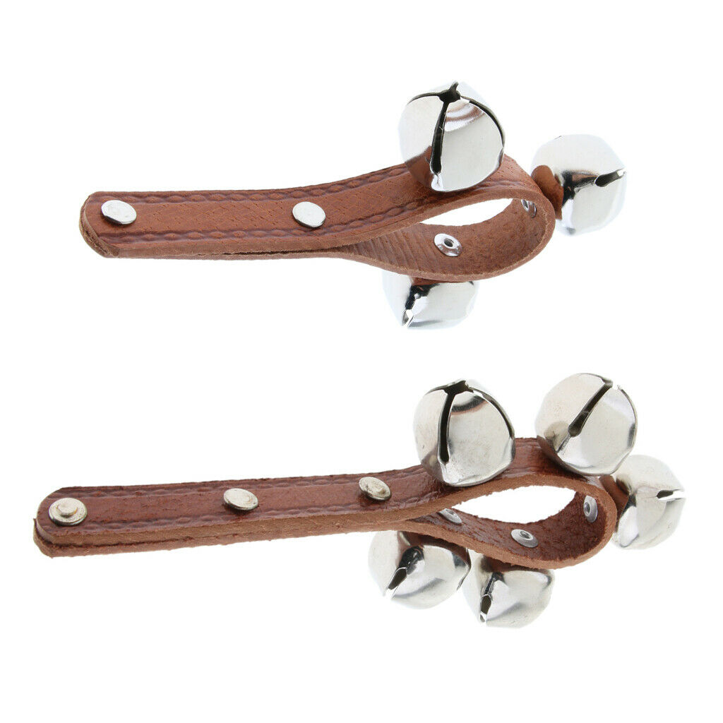 Jingle Bells Musical Instrument with Leather Strap for Baby Kids  3 Bells