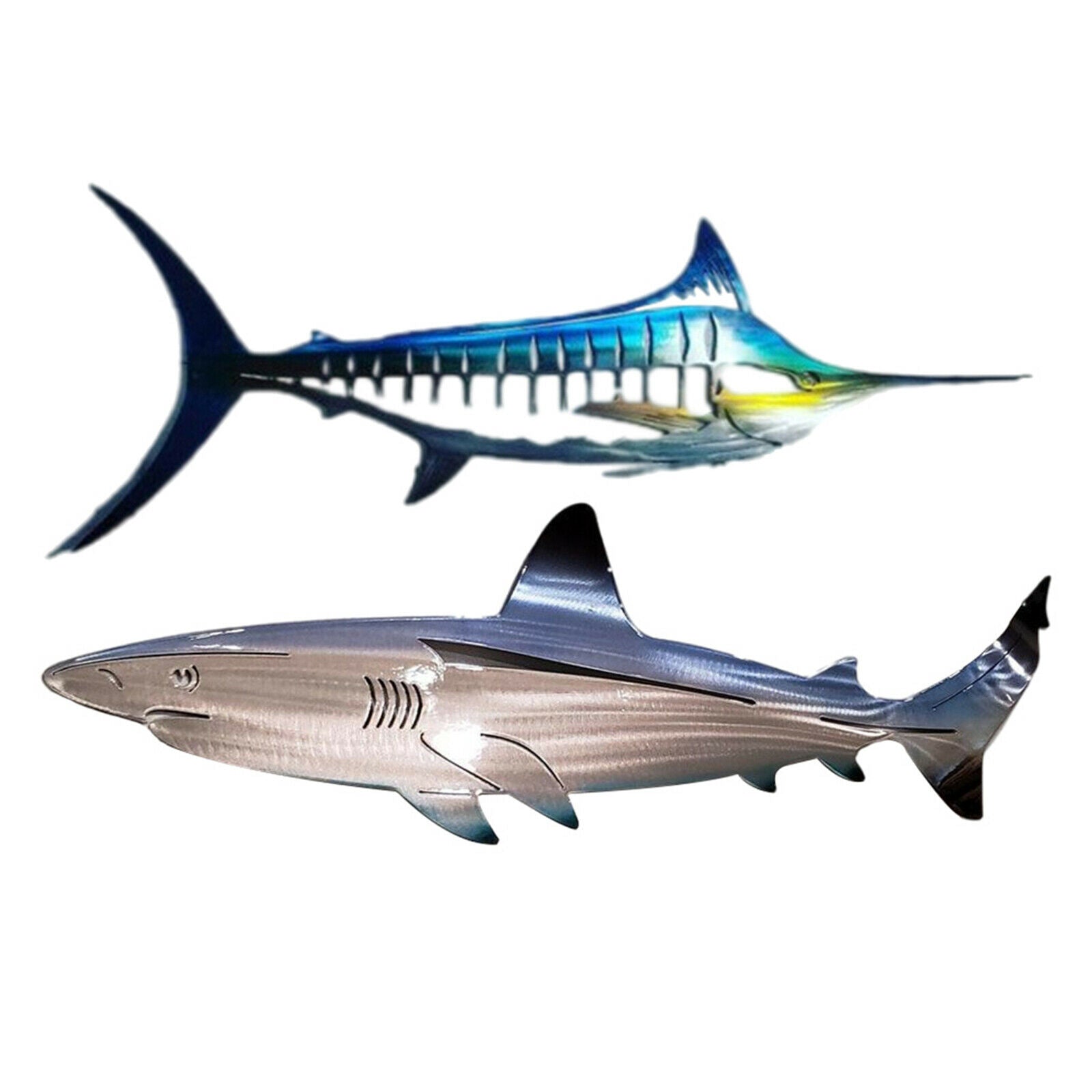 2pcs Exquisite Metal Shark Wall Decor Outdoor Indoor Sculpture Bedroom Patio