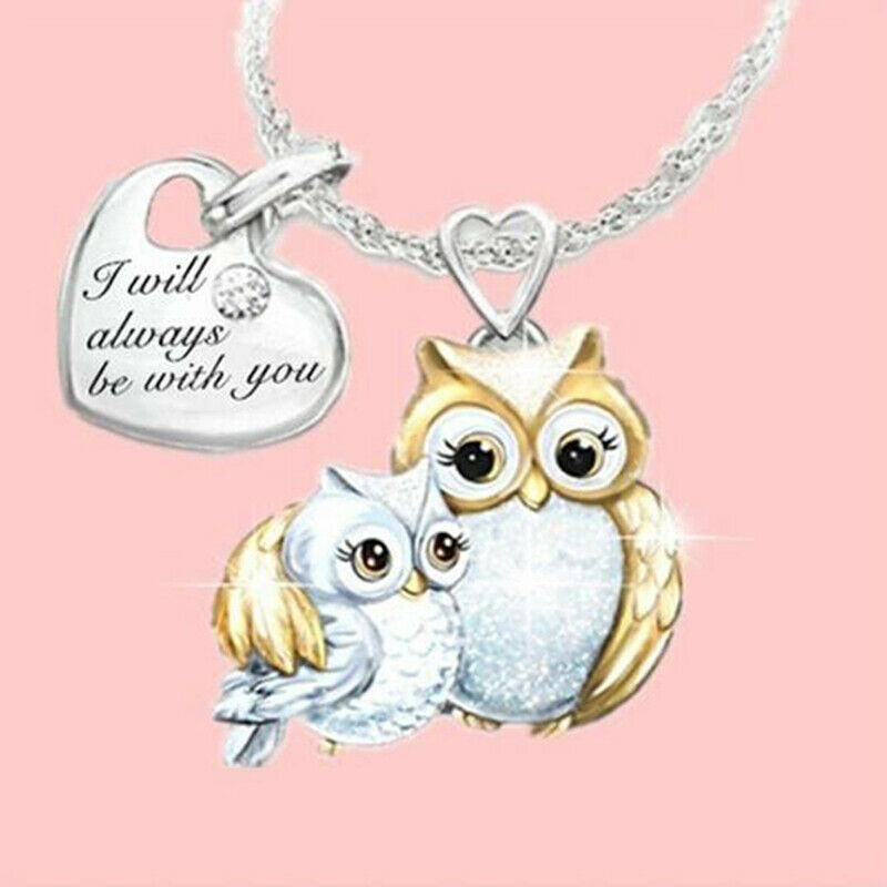 Creativity Lovely Owl Mother and Child Love Diamond Gift Necklace 925 Sil.l8