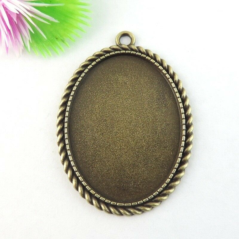 6 pcs Antiqued Bronze Base Setting Oval Bezel Tray Photo Frame Pendant 40*30mm