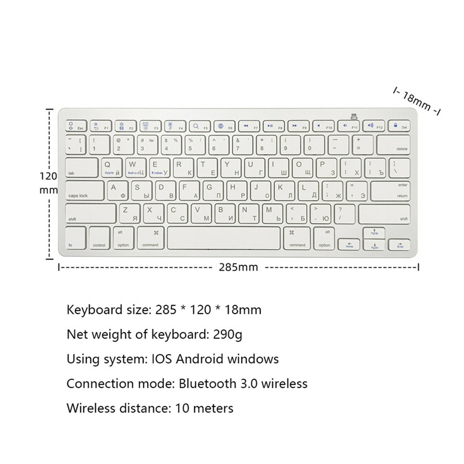 1x 78 Keys Bluetooth Keyboard Russian for Laptop Universal Lightweight