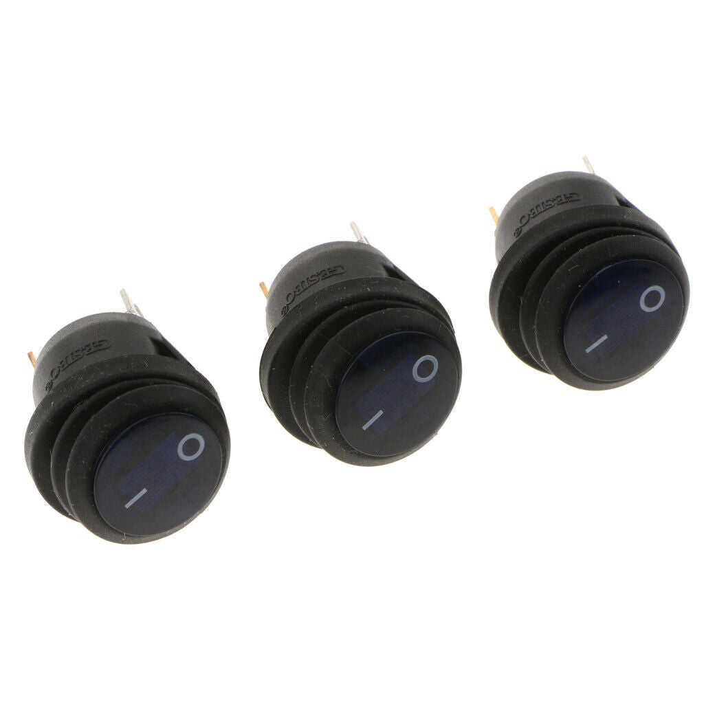 3 pieces Waterproof Round Illuminated Rocker Switch, ON-OFF Action, Blue LED ,