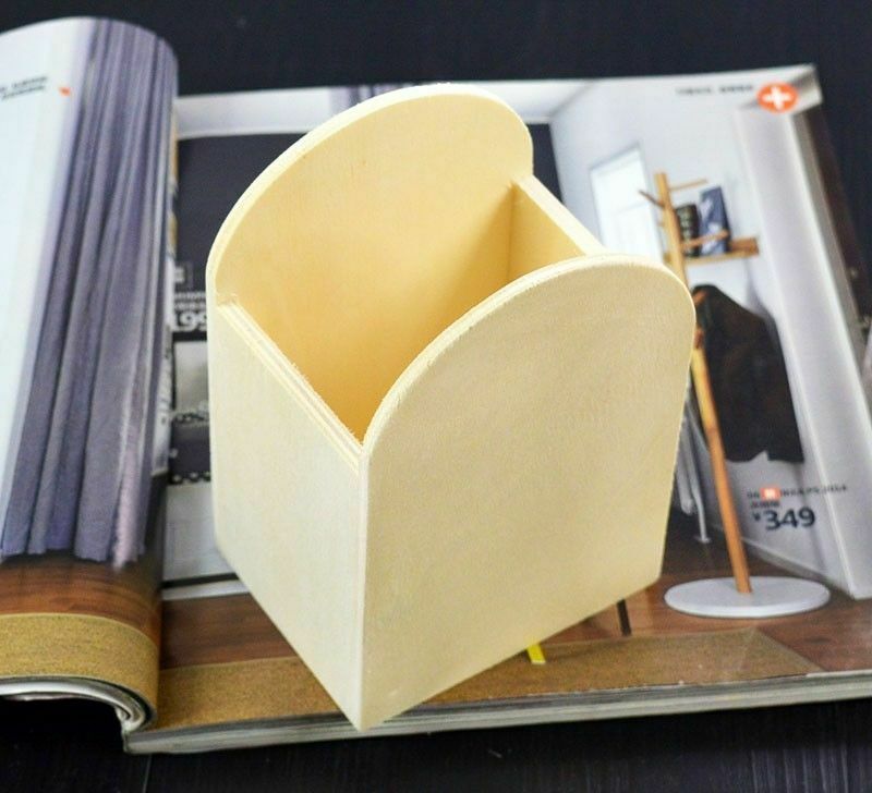 Wooden Semicircle Pencil Case Box Office Desk Accessories Pen Holder Organizer