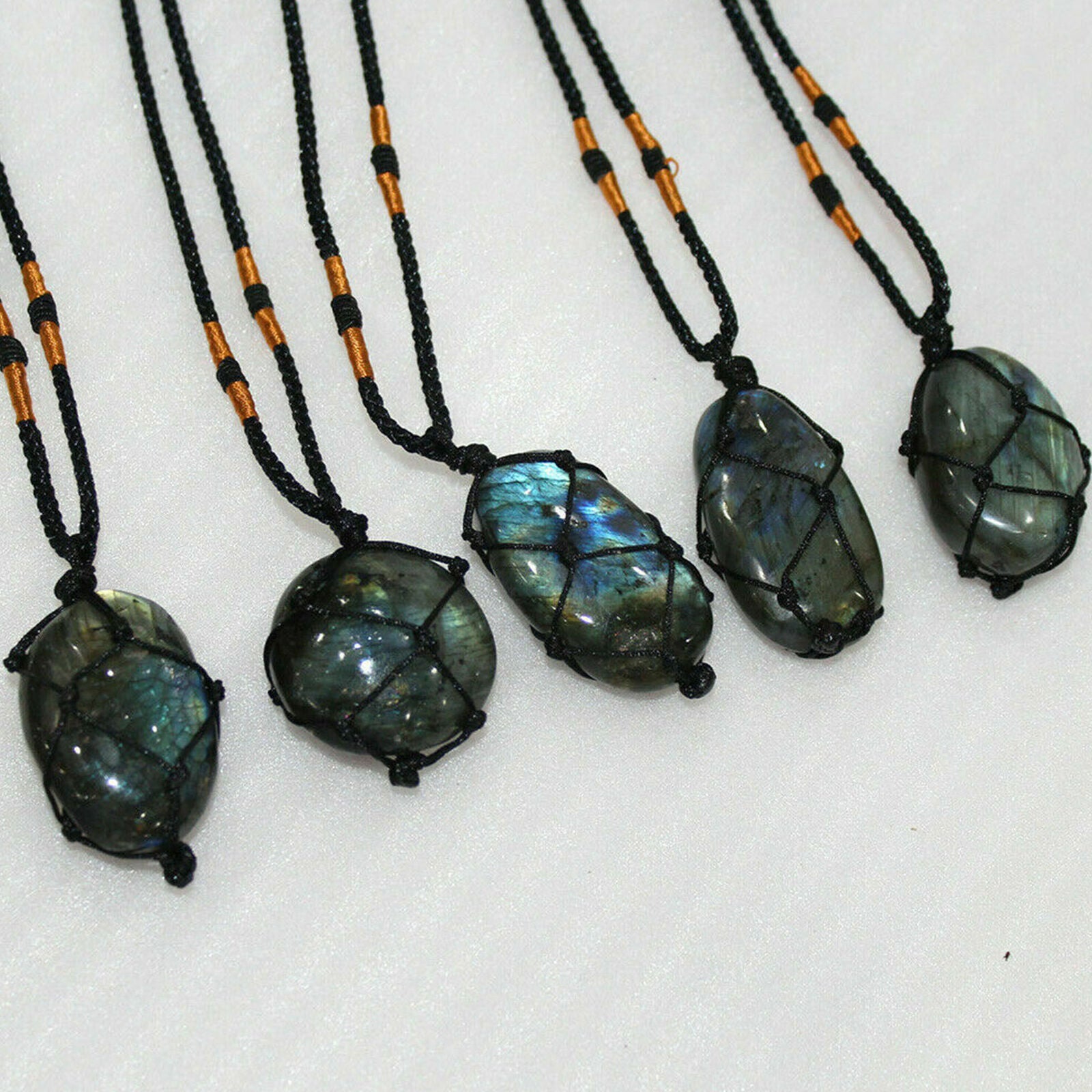 Wrap Women Mens Necklace Natural Stone Labradorite Pendant Crystal Moonstone