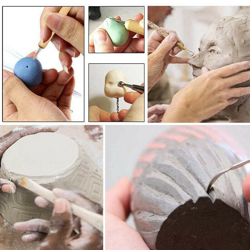 61PCS Ceramic Clay Tools Set Polymer Clay Tools Pottery Wooden Pottery Sculpt Qx