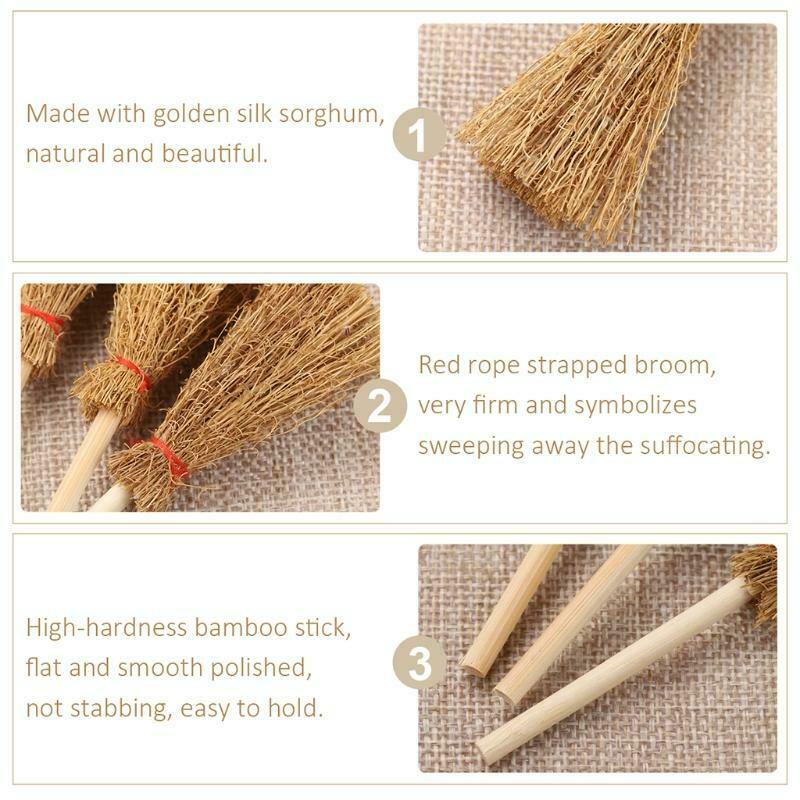 12pcs Mini Broom Red Rope Straw Brooms Hanging Decorations for Halloween Party