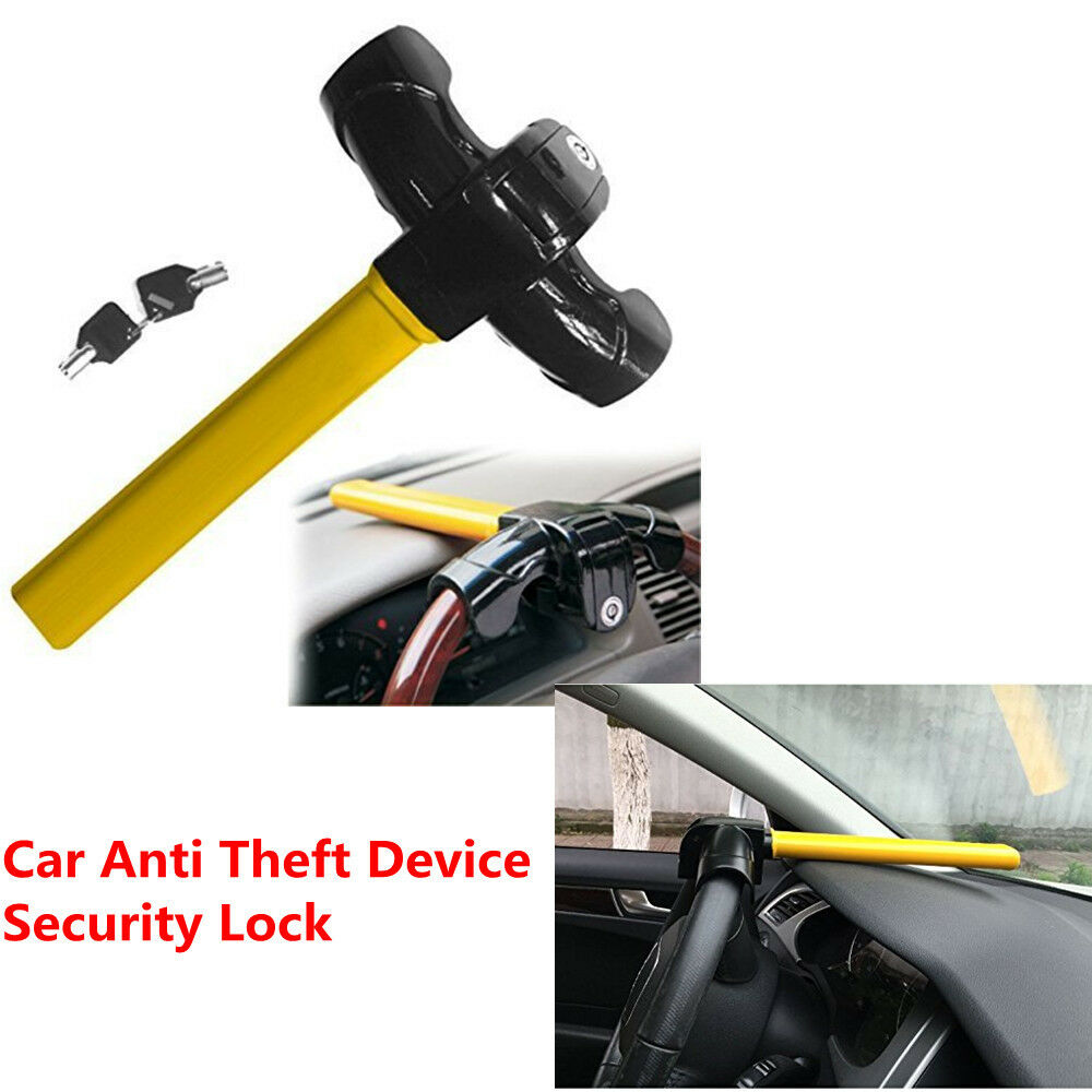 1x Iron + Rubber Car Steering Wheel Lock keys Anti Theft Device Cross-key Design