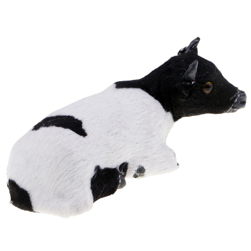 Faux Plush Cow Realistic Animal Figures Home Decor Christmas Gift 12x5x6cm