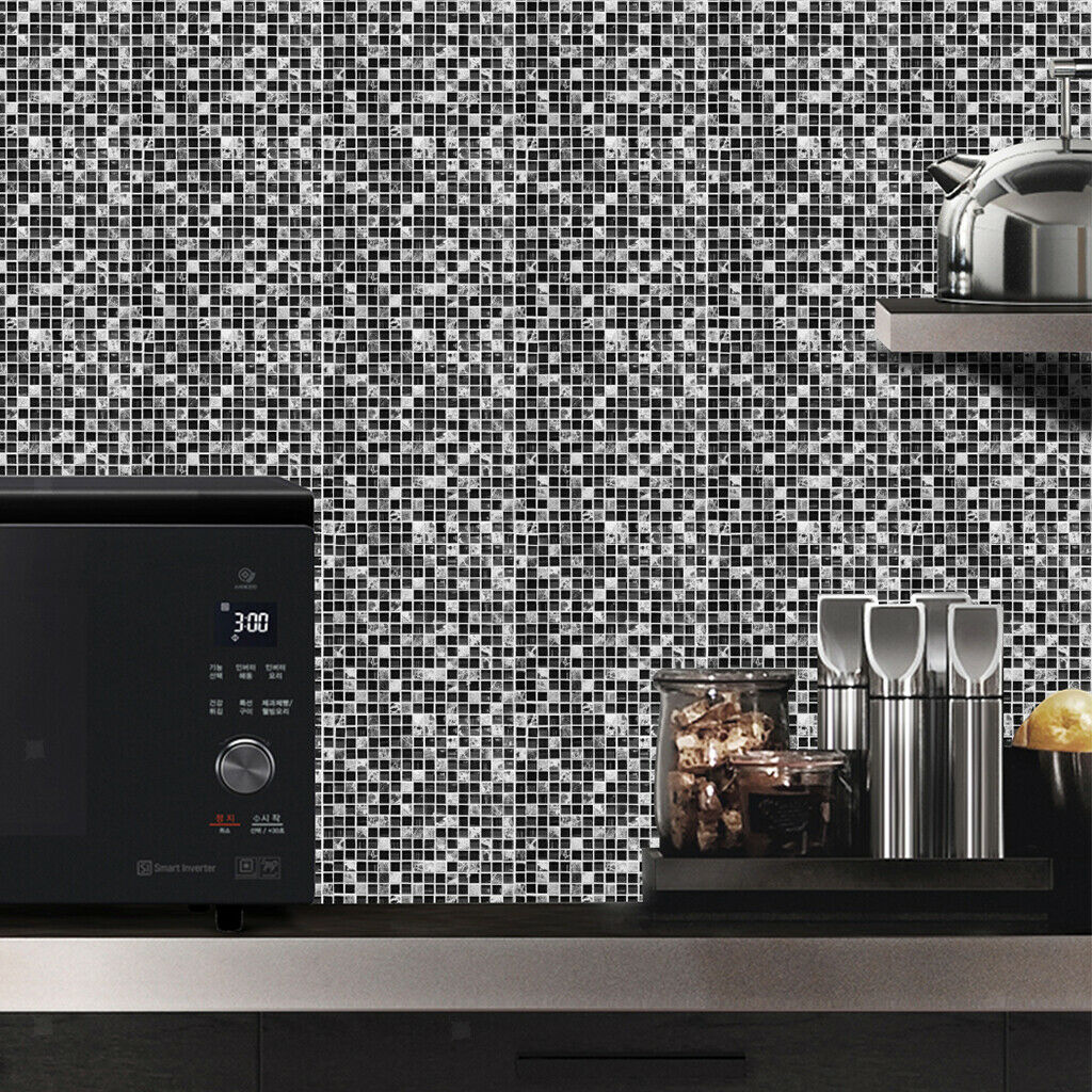 10Pcs Black Mosaic Tile Stickers 6x6inch Kitchen Backsplash Decals 6x6inch