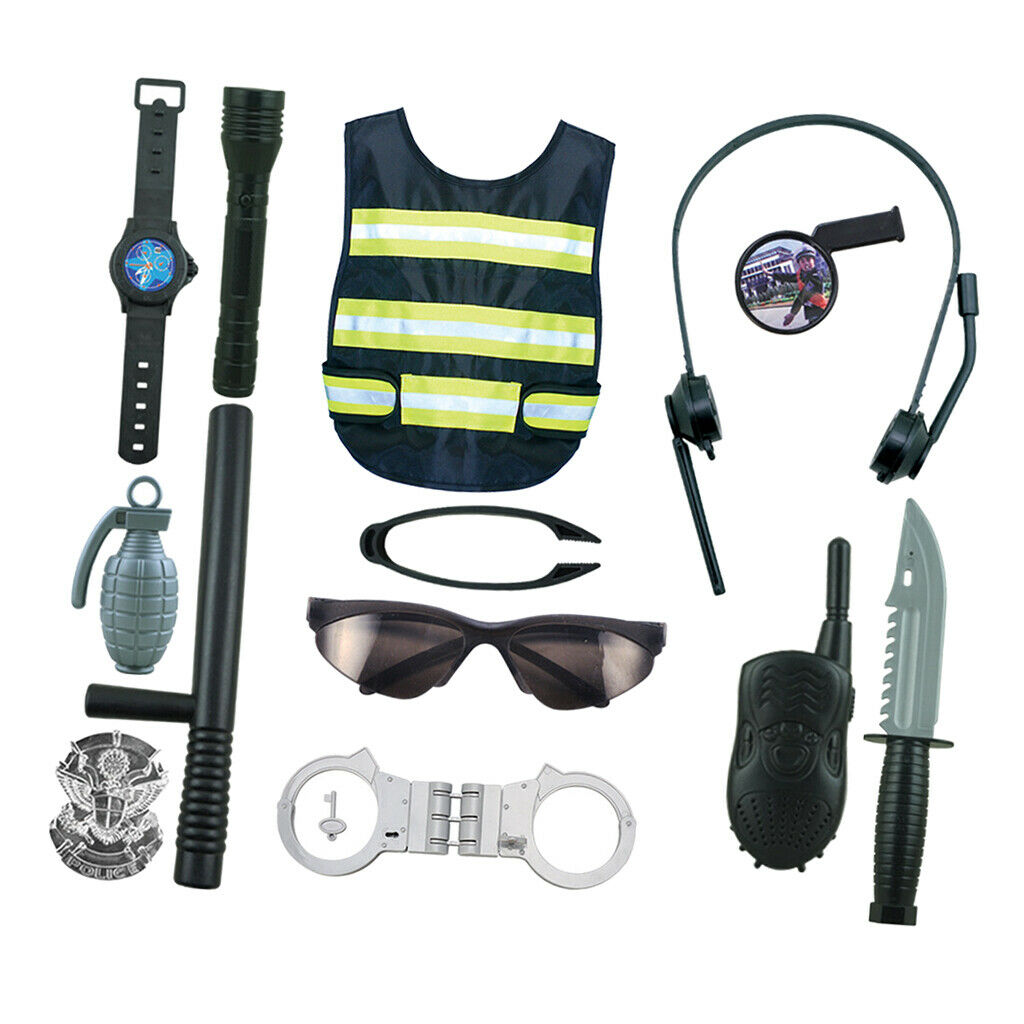 Kids Policemen Officer Vest Grenades Halloween Pretend Play Parts Gifts Set
