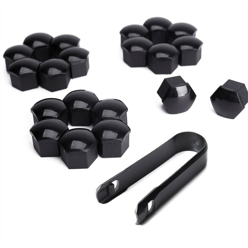 20 Car Wheel Nut Bolt Head 19mm Black Covers Caps Plastic Hexagonal Protectors
