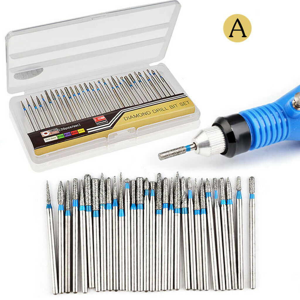 30x Nail Drill Bit Set Barrel Head Electric Drill Bits Coarse Grinding Tool A