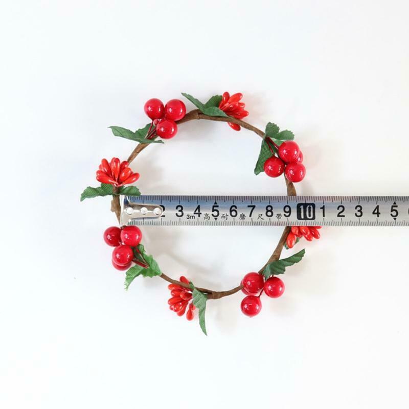 6PCS Christmas Candle Holder Berry Wreath Candle Ring Tealight Candlestick Decor
