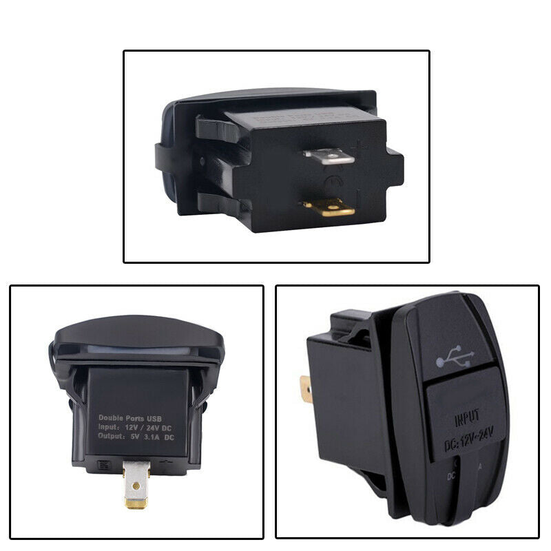 Universal 3.1A Dual USB Charger Voltmeter Rocker Push Switch Car Boat Green LED