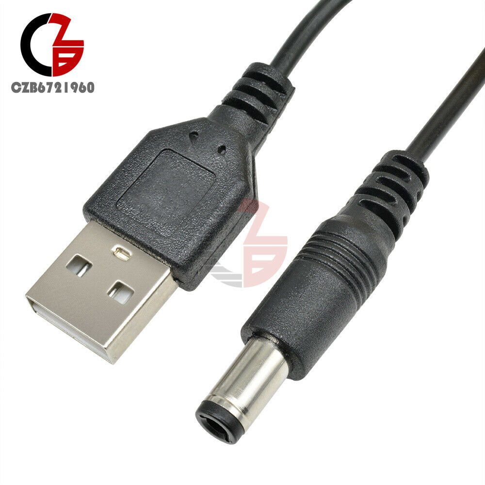 2PCS USB 2.0 Male A To DC 5.5mm x 2.1mm Plug DC Power Supply Cord Socket Cable
