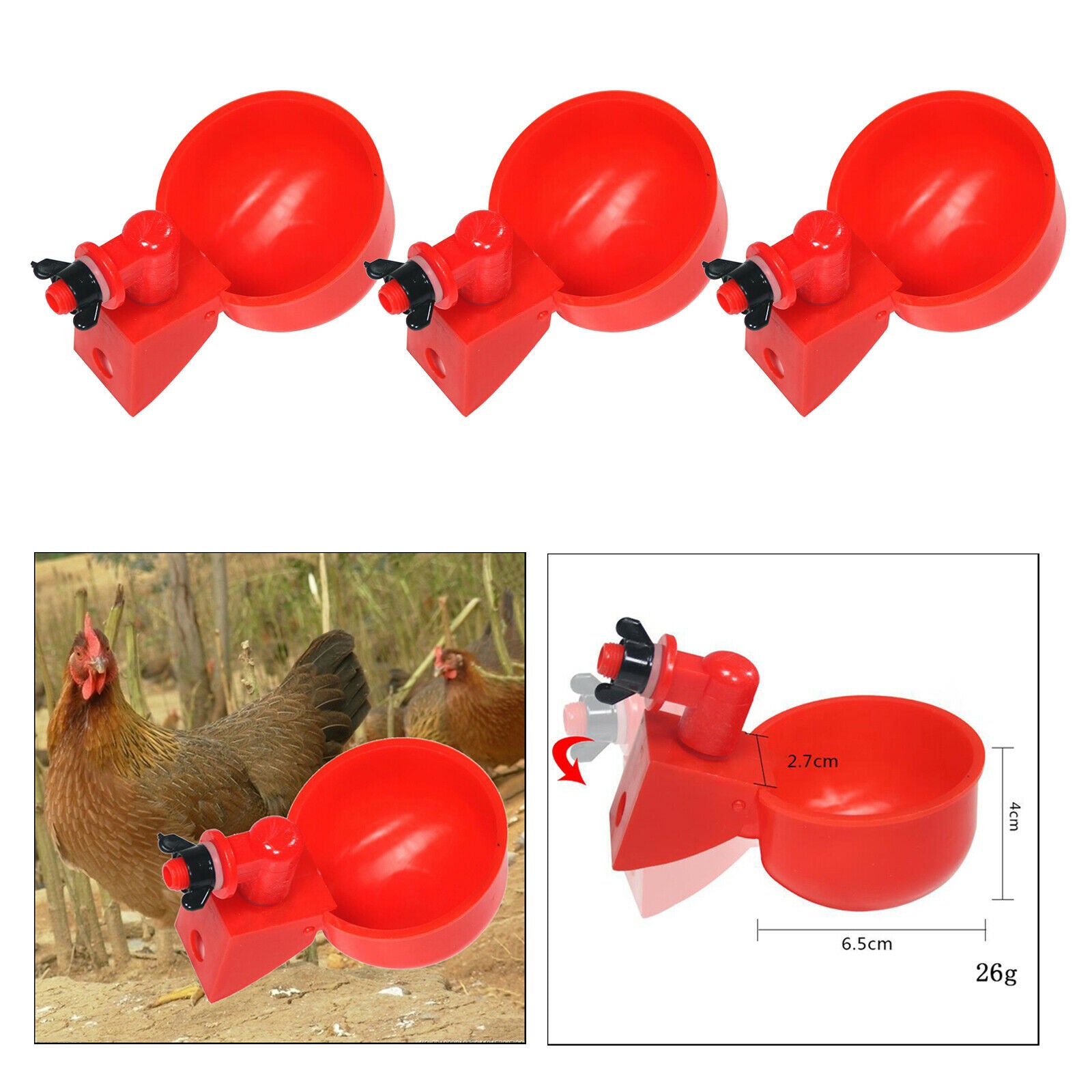 3x Poultry Automatic Watering Cups Dispenser Waterer Goose Quail Pigeon