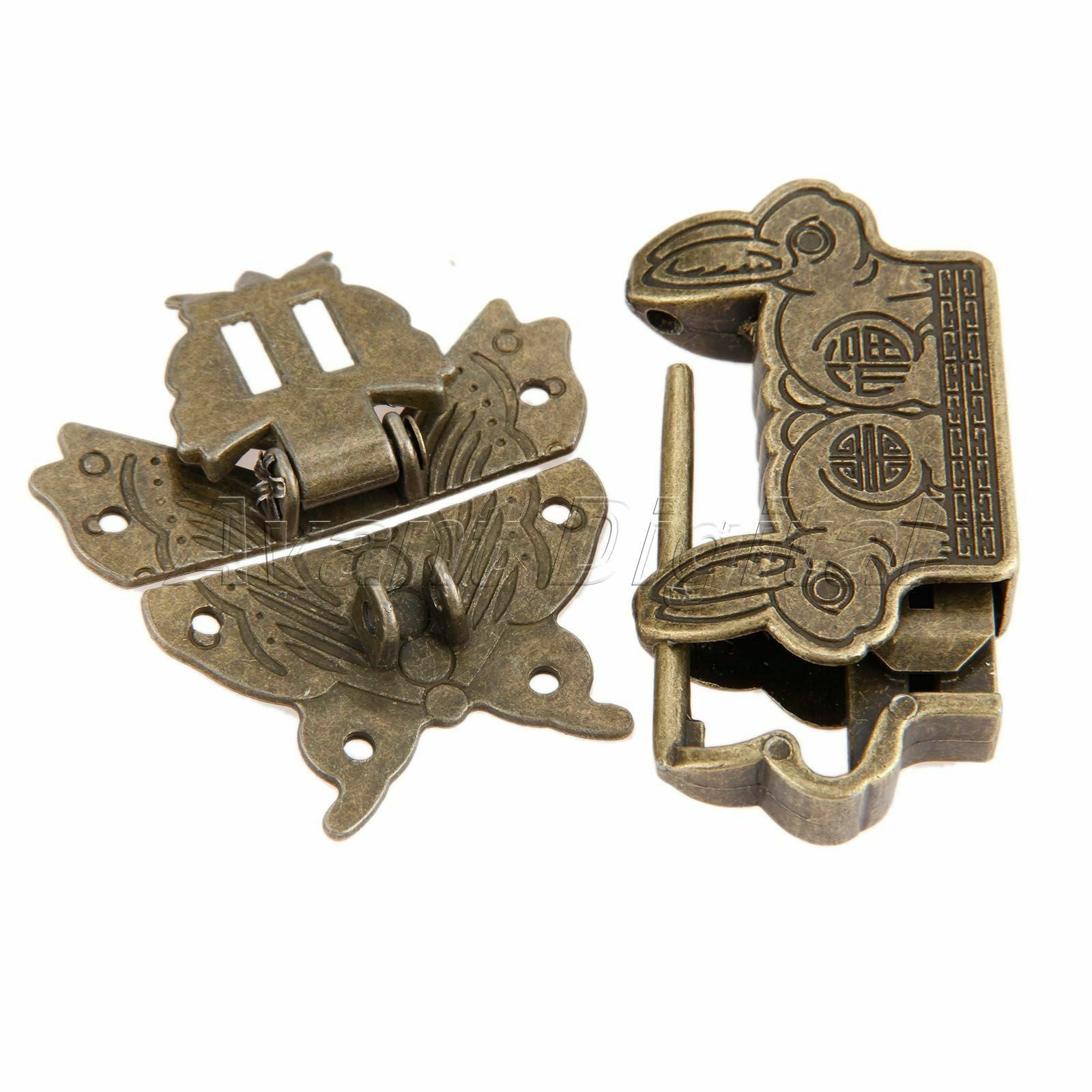 Classic Padlock Fortune Blessing Lock Key with Butterfly Jewelry Box Latch Clasp