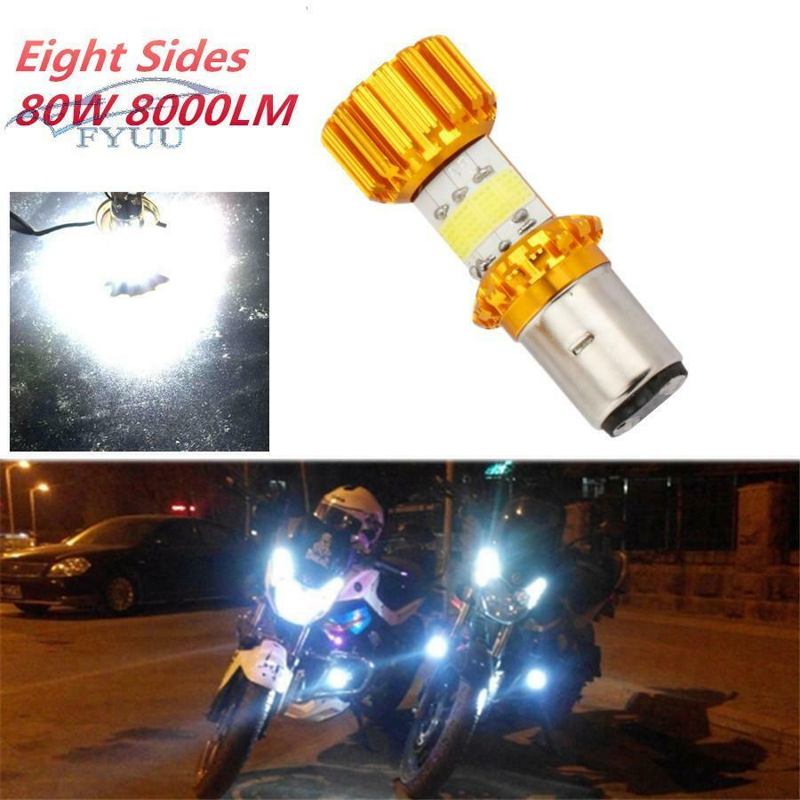 8 Sides BA20D LED Motorcycle Scooter Headlight Blub DC 12V 80W H6 High/Low Beam