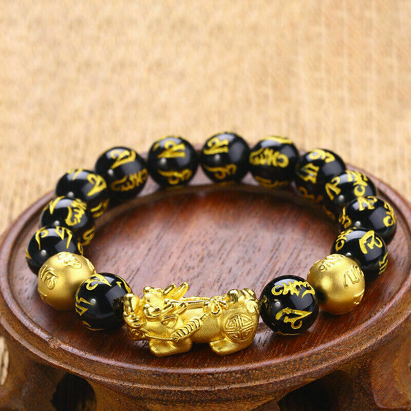 2020 Feng Shui Black Obsidian Alloy Wealth Golden Pixiu Bracelet Lucky Jewelry..