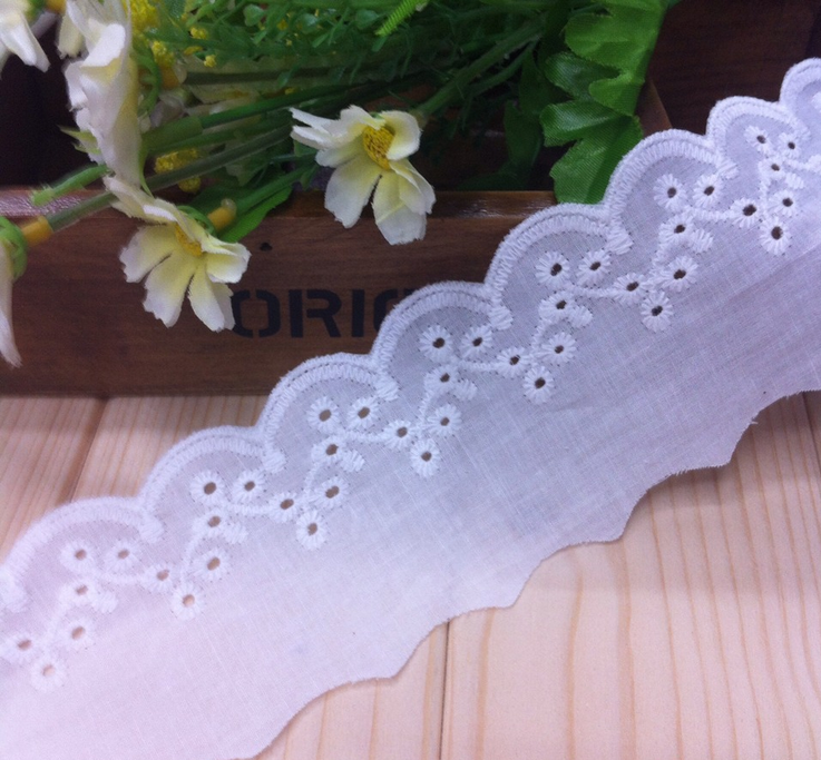 4 Yards White Soft cotton Lace Hollow Trim Wedding dress decoration 6cm