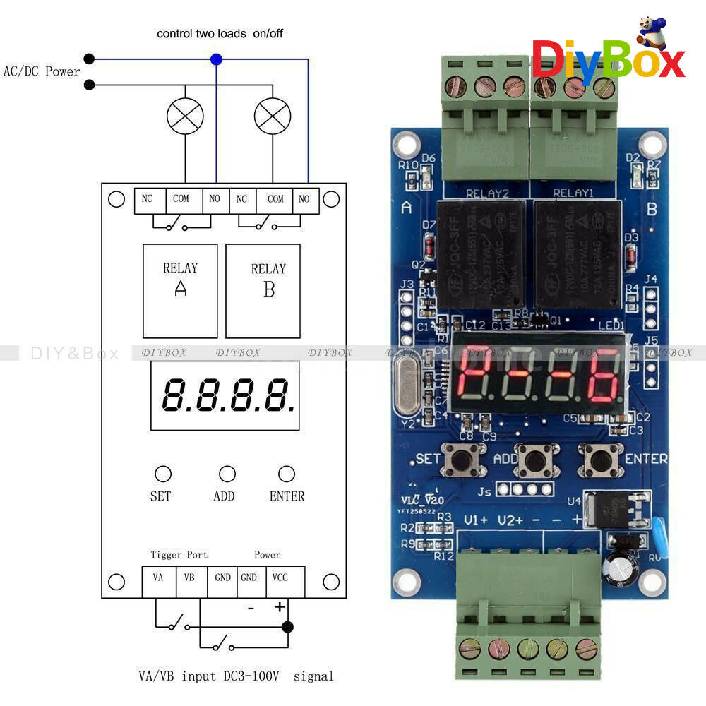 VLC3.0 12V Dual Programmable Relay Control Board Delay Timer Clock Switch Module
