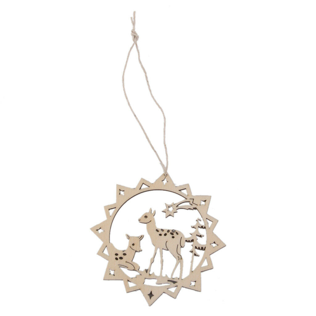 10pcs  Cut Reindeer Wooden Tag Embellishment With String