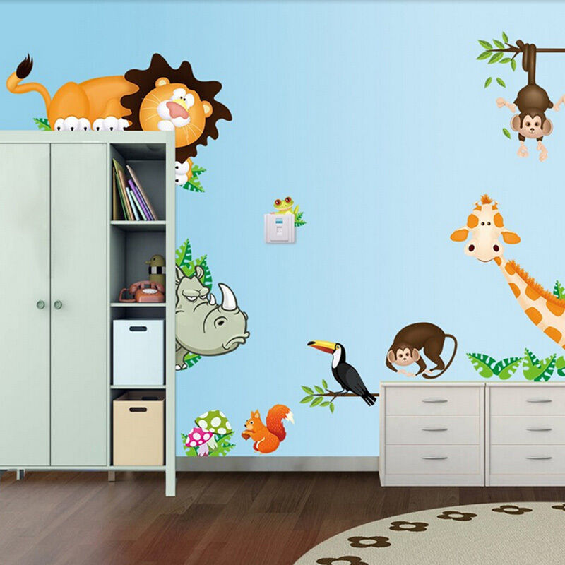 Jungle Safari Animals Wall Stickers Decals Kids Nursery Baby Room Decor F.l8