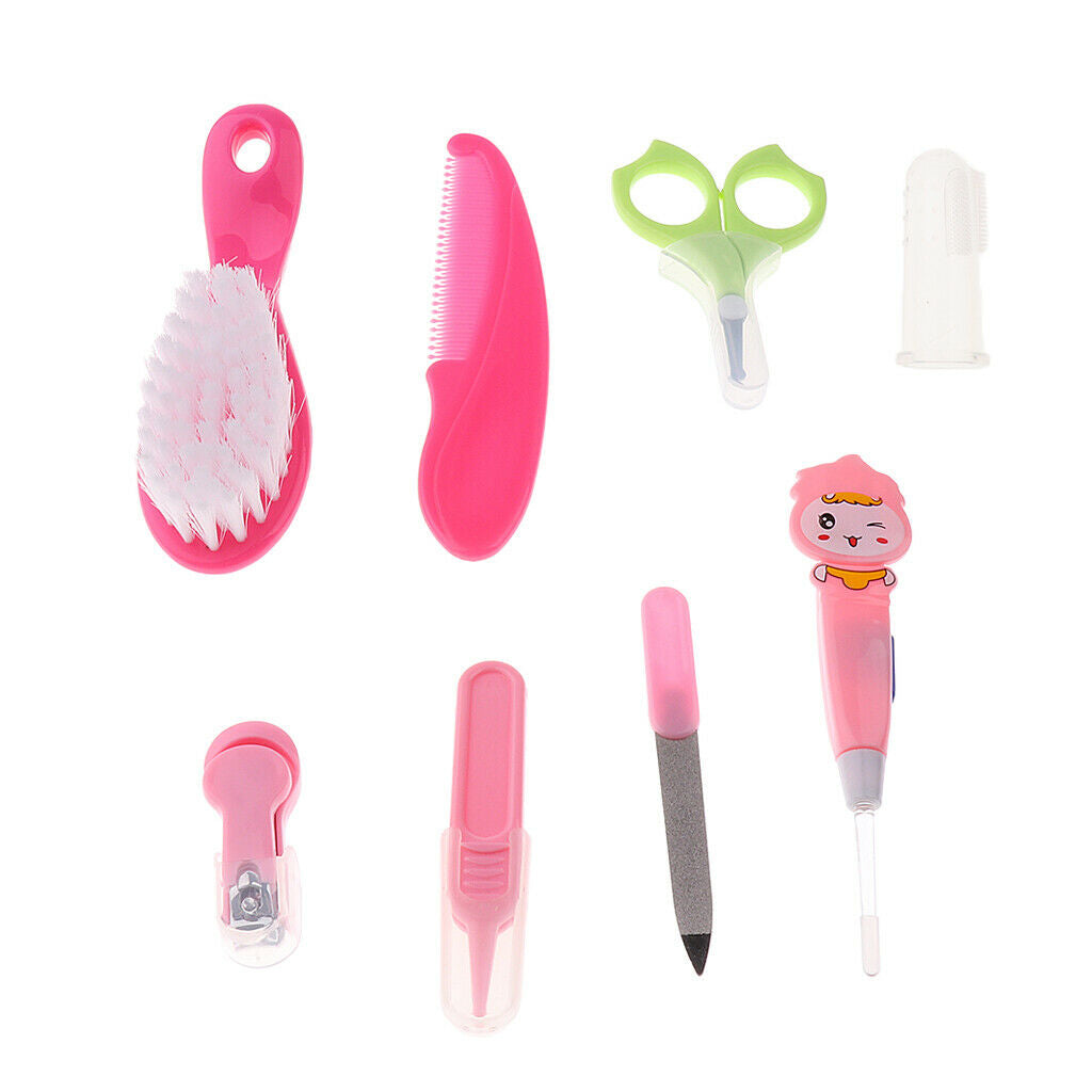 8pcs Baby Kids Nail Hair Care Grooming Brush Kit Pink