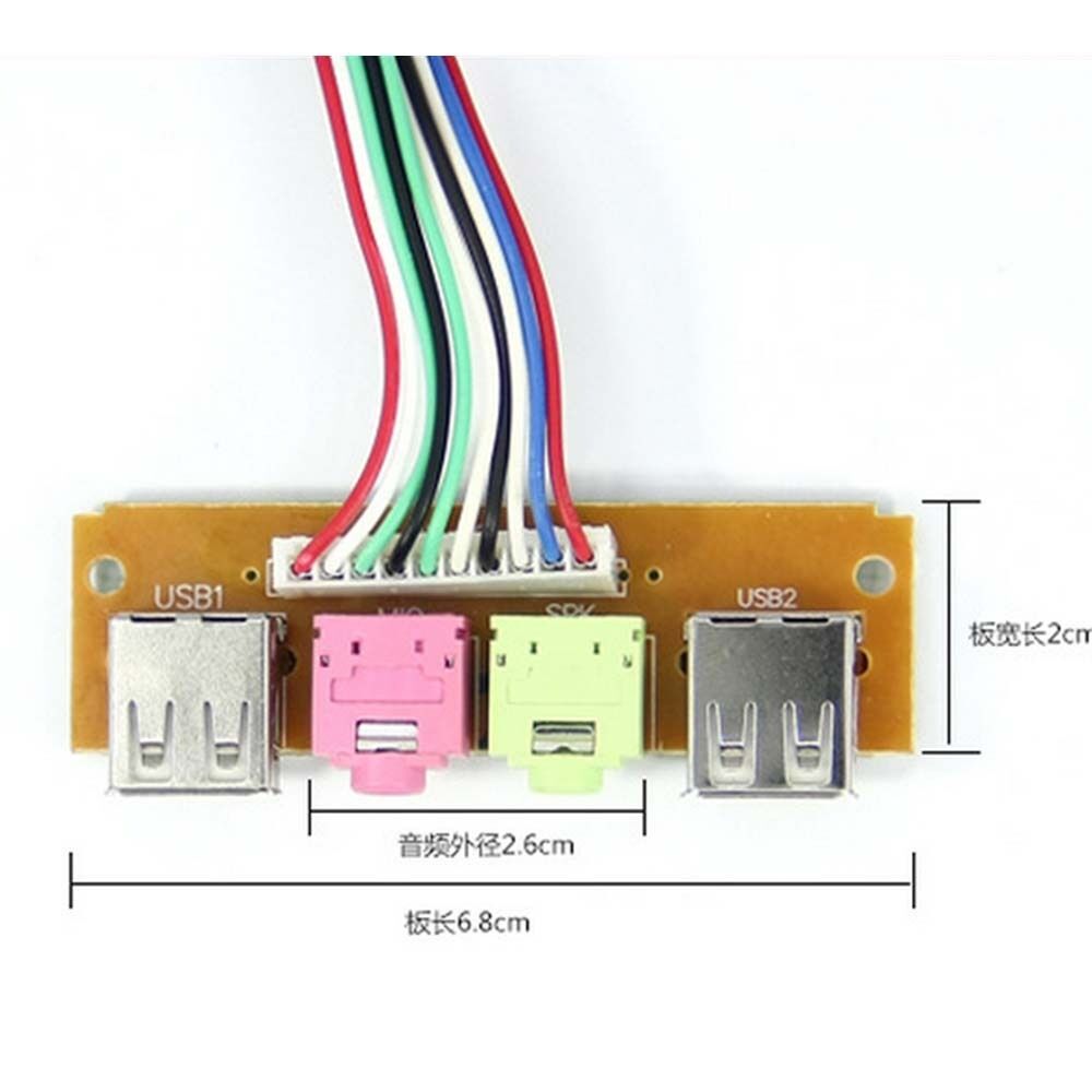 New Computer Front Panel Case 2× USB2.0 Mic Earphone 3.5mm Audio Replace Cable