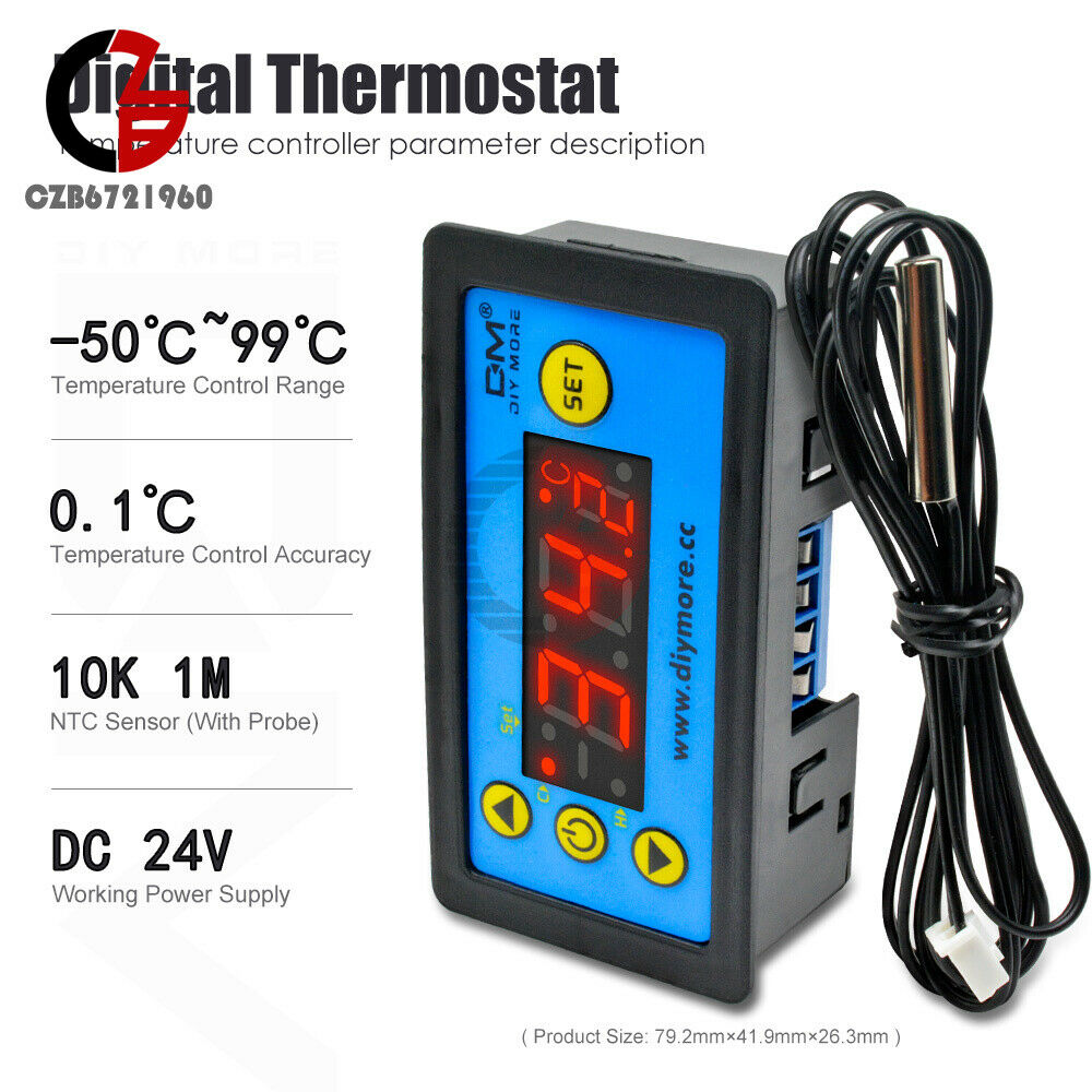 W3231 DC 24V LED Thermostat Temperature Controller -50°C-99 °C W/ Sensor Probe