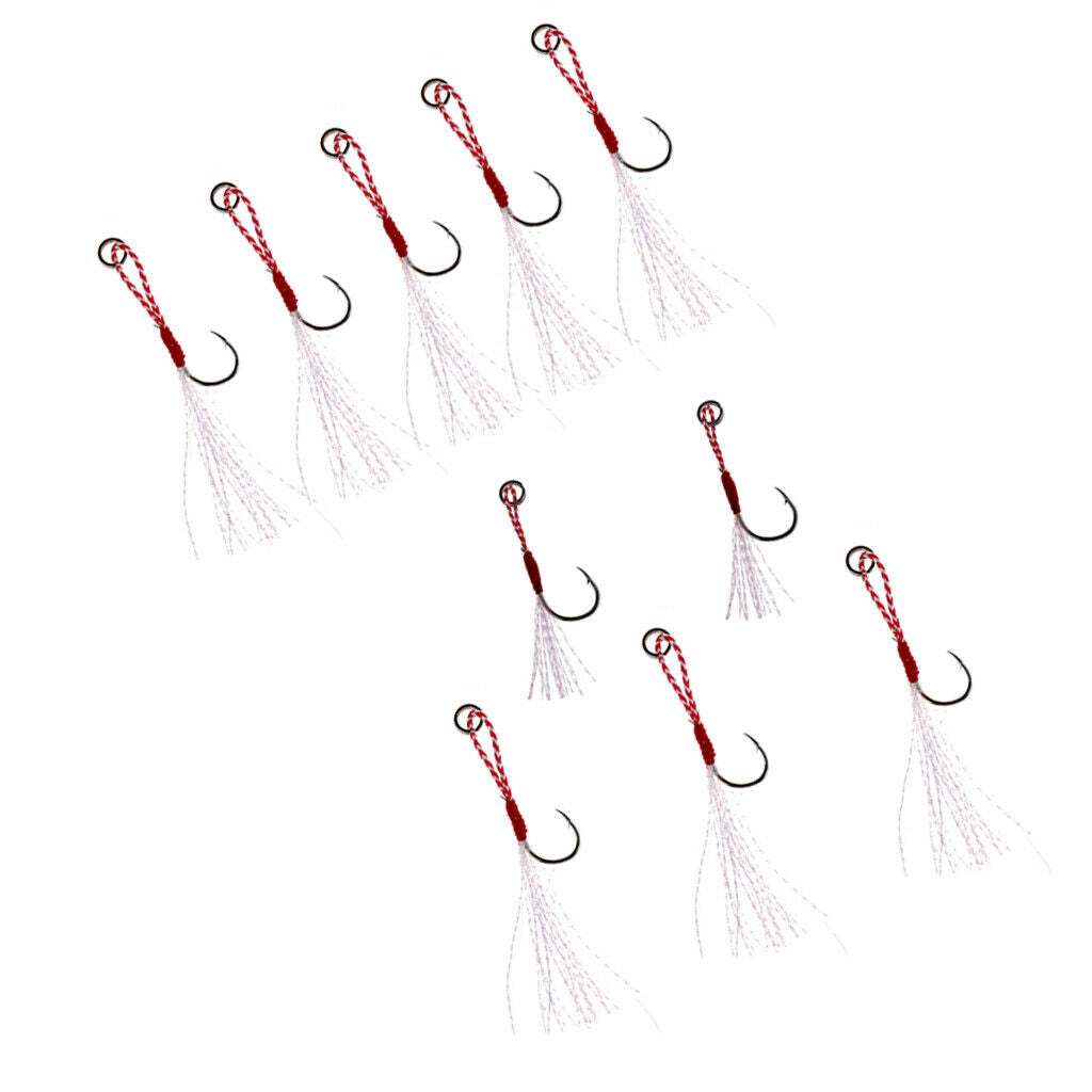 10x Hooks Live Baits Auxiliary Metal Hooks Deep Sea Fishing Trolling Surf Jig