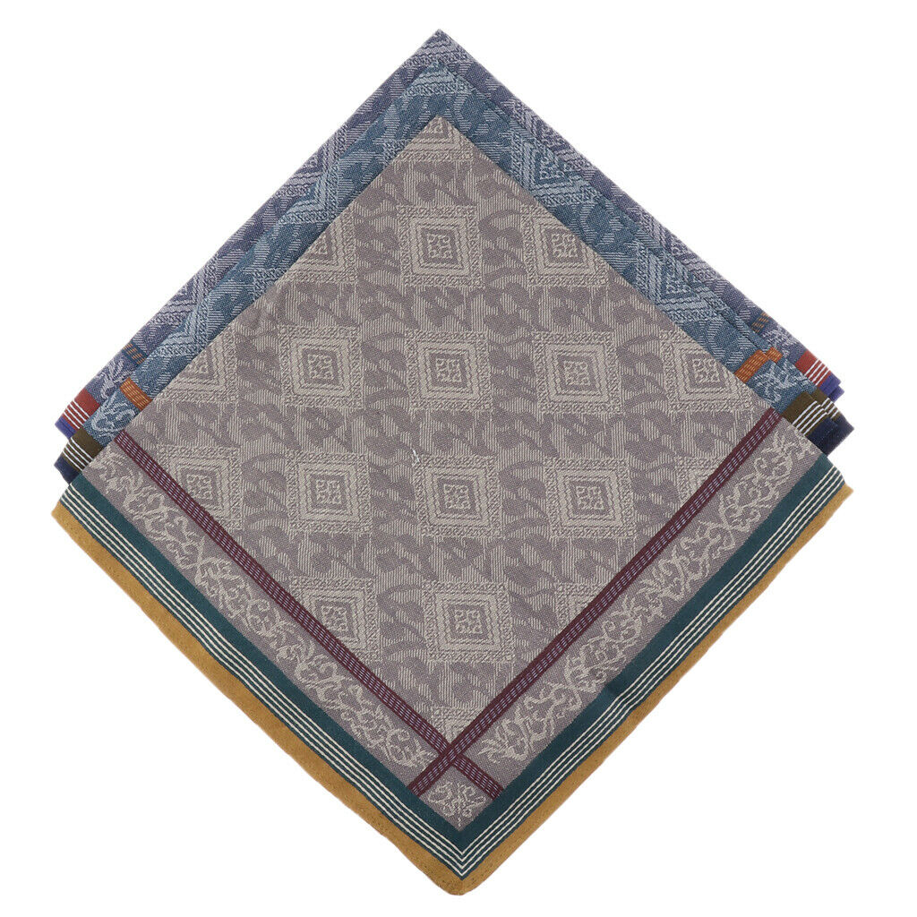 3 Pieces 100% Cotton Jacquard Checks Casual Formal Party Handkerchiefs