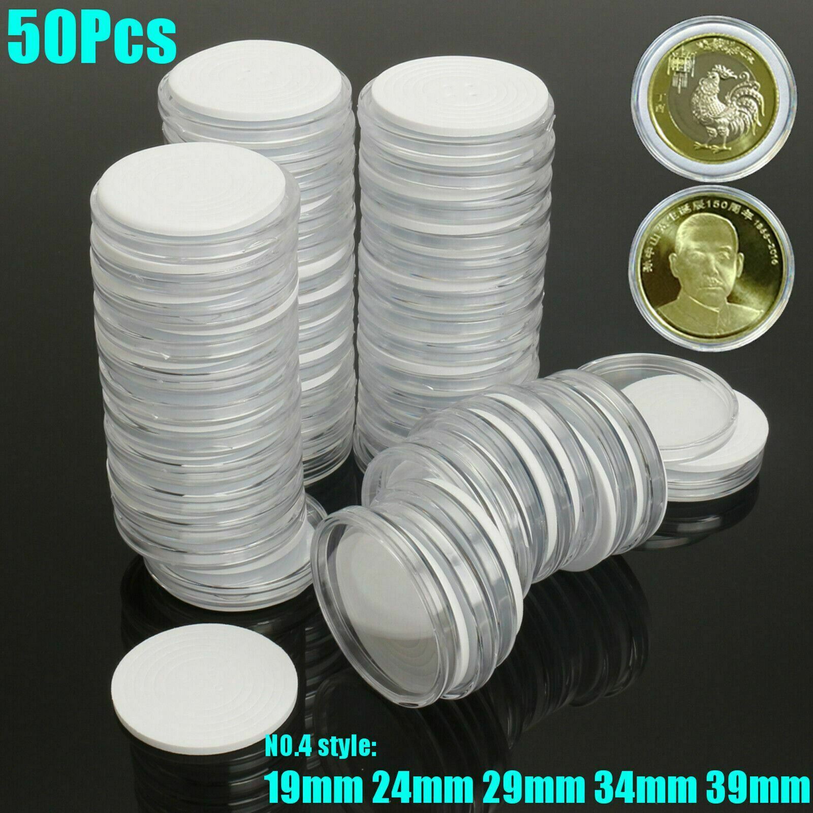 50pcs Clear Coin Plastic Holder Capsule Case Cover Adjustable 19 24 29 34 39mm