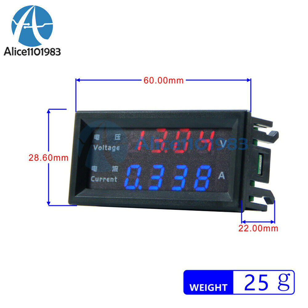 0.28" DC0-200V 10A 4-Digit Voltmeter Ammeter  LED Amp Volt Meter 5-Wire M4430