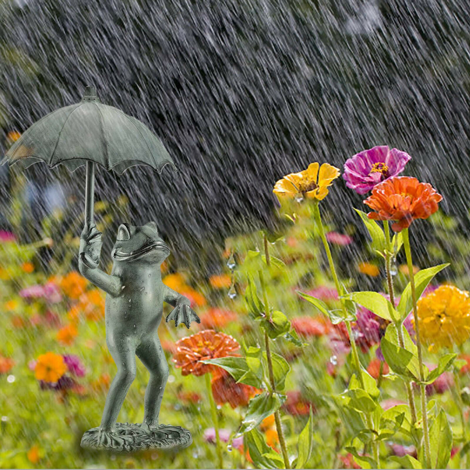 Frogs Umbrella Statues Garden Lawn Patio Ornament Indoor Outdoor Sculpture