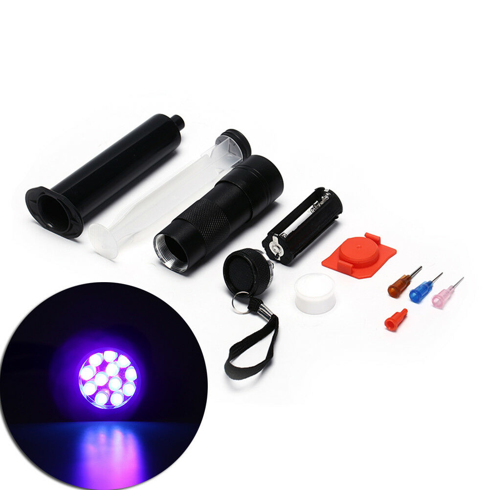 Fishing 12LED Super Bright Light UV Glue Cure Flashlight and Syringe Coating Lt