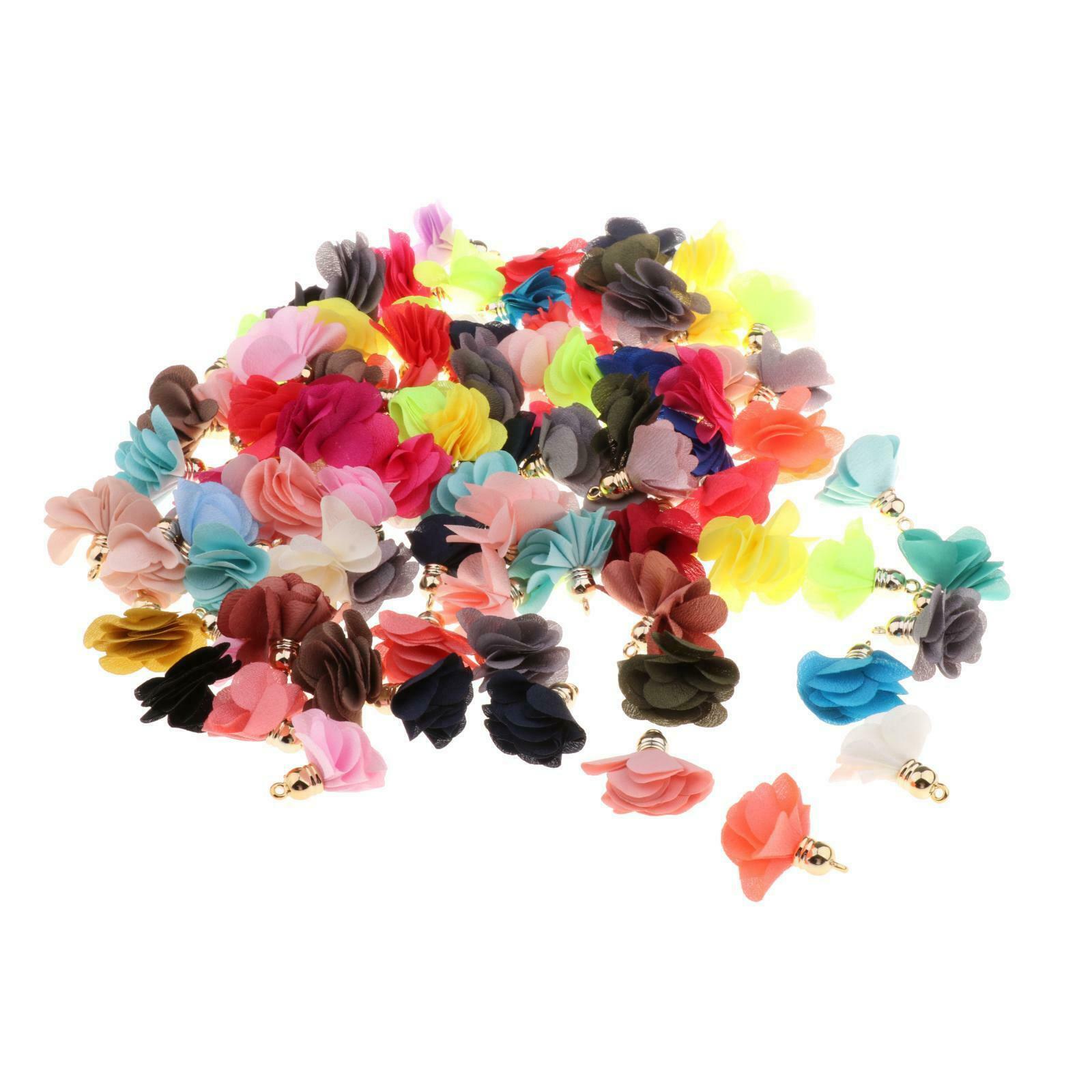 100x Chiffon Flower Pendant Fabric Petal Tassel for Necklace Key Chain Choker