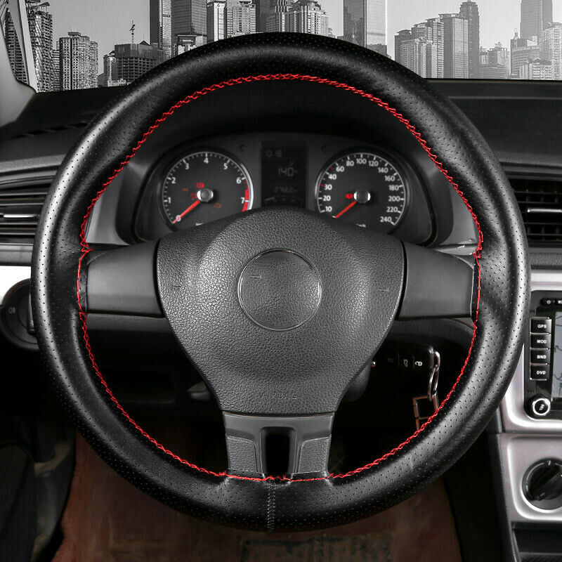 DIY Car Truck Leather Steering Wheel Cover With Needles and Thread