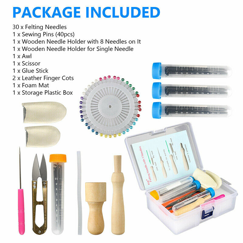 Needle Felting Starter Set Wool Felt Tools Mat DIY Hand Craft Making Suppl_DD