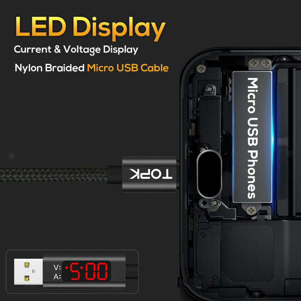 Fast Charging Smart Voltage/Current USB Cable 39inch for Android Phone Black