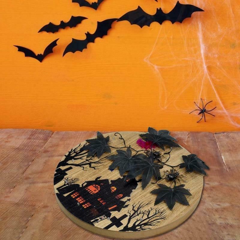 Halloween Maple Leaf Haunted House Glowing Front Door Hanger Decor Entryway Wall