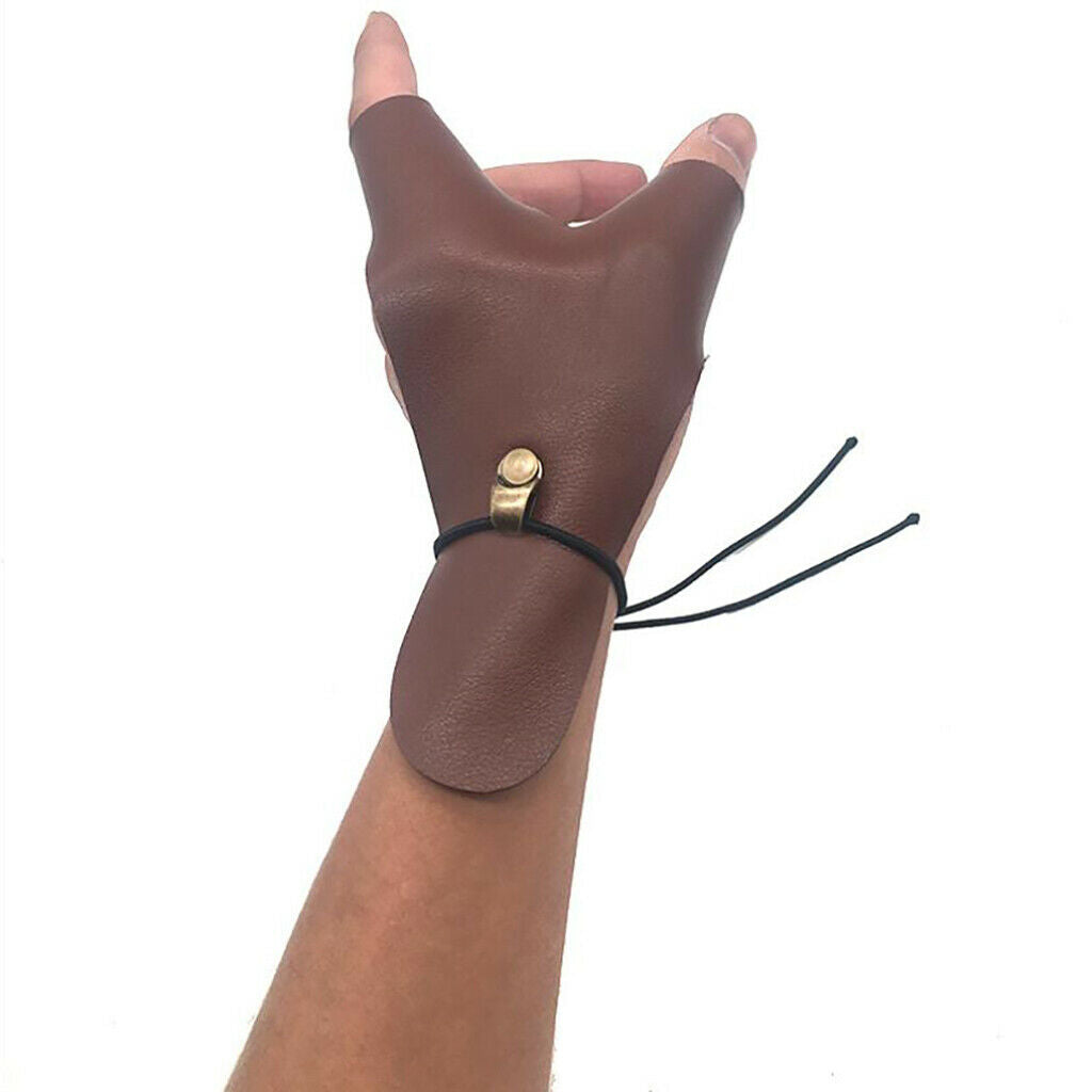 Cow Leather Archery Glove Hunting Finger Tab Guard Protector Mitts brown