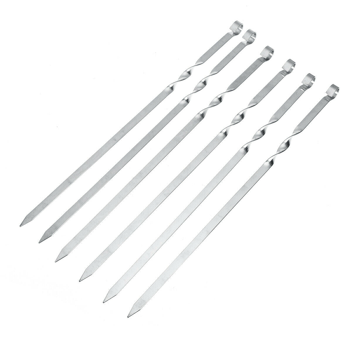 6PCS/SET Stainless Steel Wire BBQ Skewers Wood Handle Grill Roasting Stick