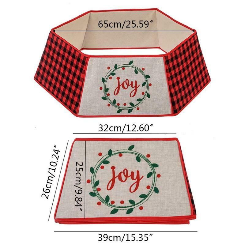Christmas Plaid "Joy" Print Christmas Tree Skirts New Year Party Holiday Decor