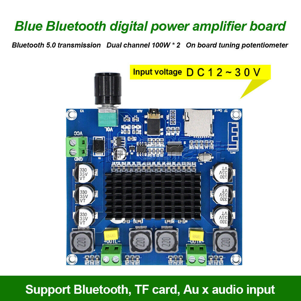 XH-A105 Bluetooth 5.0 Power Amplifier Board AUX TF TDA7498 Dual Channel 100W* 2