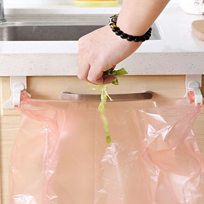 2pcs Kitchen Cabinet bags hooks Trash Garbage Bag Hanger Cupboard Door Ra.l8