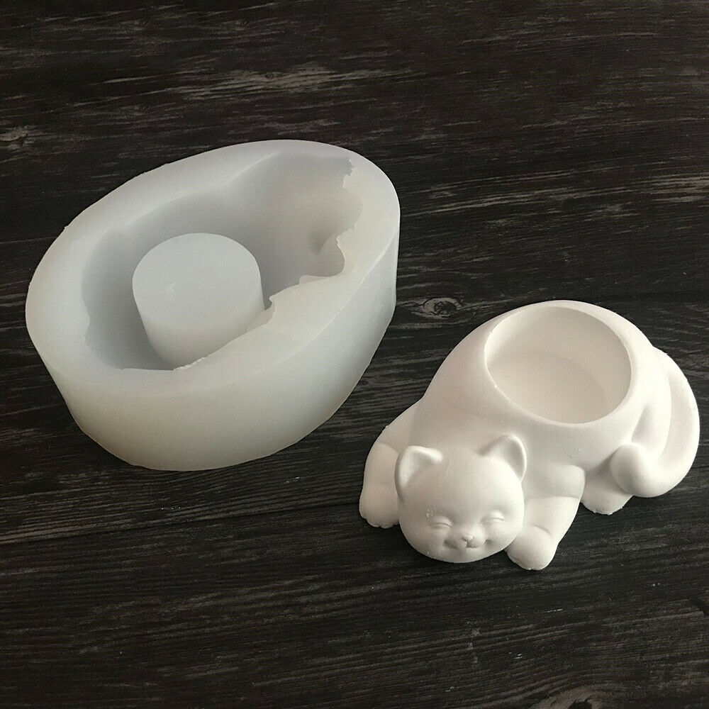 Cat Flower Pot Silicone Mould Succulent Planter Handmade Candle Holder Craft DIY