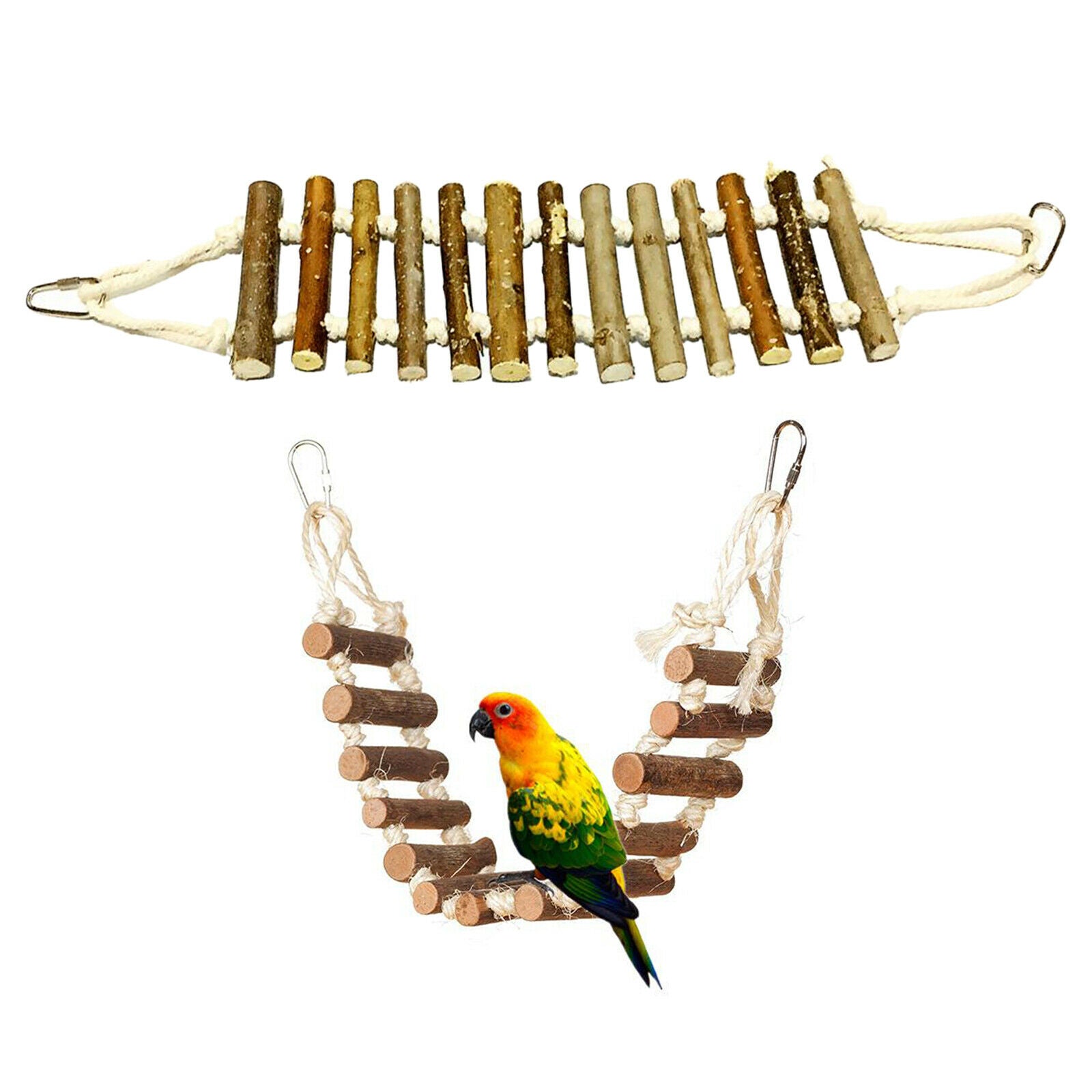 Pet Bird Parrot Hamster Cage Wooden Ladder Hammock Swing Hanging Perch Toys